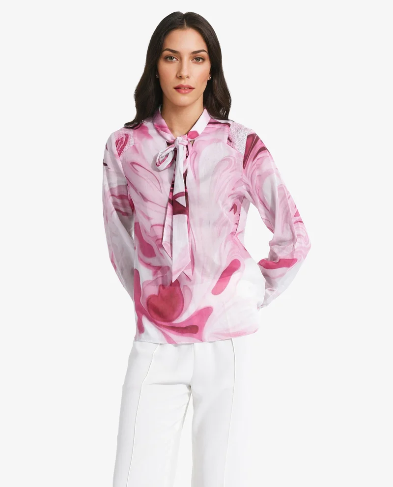 Rareism Women's Button Closure Abstract Print Top