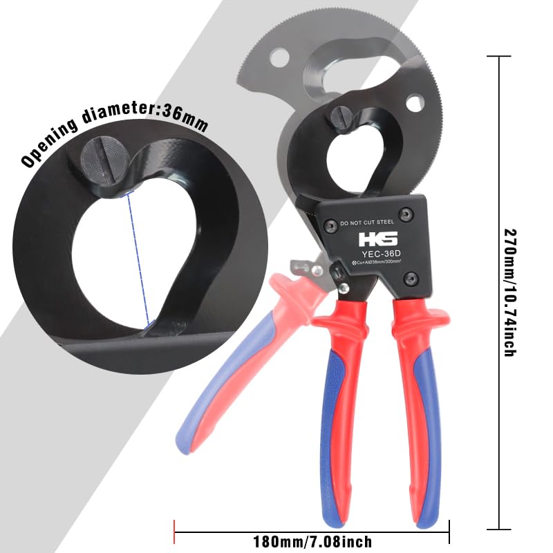 HKS Ratchet Cable Wire Cutter Heavy Duty for Cutting Electrical Aluminum Copper and Multi-core Cables up to 300mm² (AWG 600MCM) - Image 3