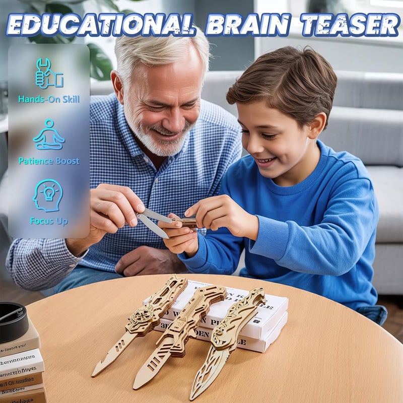 3D Wooden Puzzle for Adults: 3-in-1 DIY Wooden Puzzle Knife Kit - 134 Pcs Brain Teaser Mechanical Model Building Toy for Adult Hobby - Wooden Craft Art Unique Gift Idea for Teens Men - Image 2