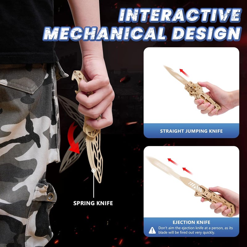 3D Wooden Puzzle for Adults: 3-in-1 DIY Wooden Puzzle Knife Kit - 134 Pcs Brain Teaser Mechanical Model Building Toy for Adult Hobby - Wooden Craft Art Unique Gift Idea for Teens Men - Image 3