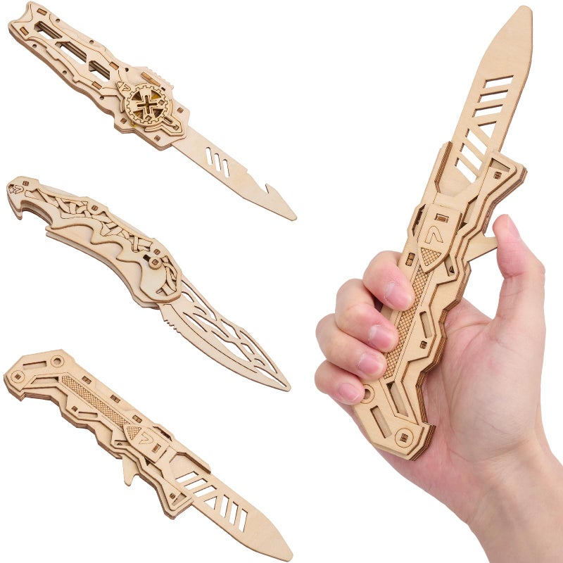3D Wooden Puzzle for Adults: 3-in-1 DIY Wooden Puzzle Knife Kit - 134 Pcs Brain Teaser Mechanical Model Building Toy for Adult Hobby - Wooden Craft Art Unique Gift Idea for Teens Men - Image 1