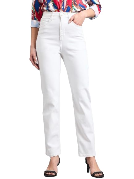 Style Quotient Women White Straight Fit High Rise Stretchable Jeans - Image 1