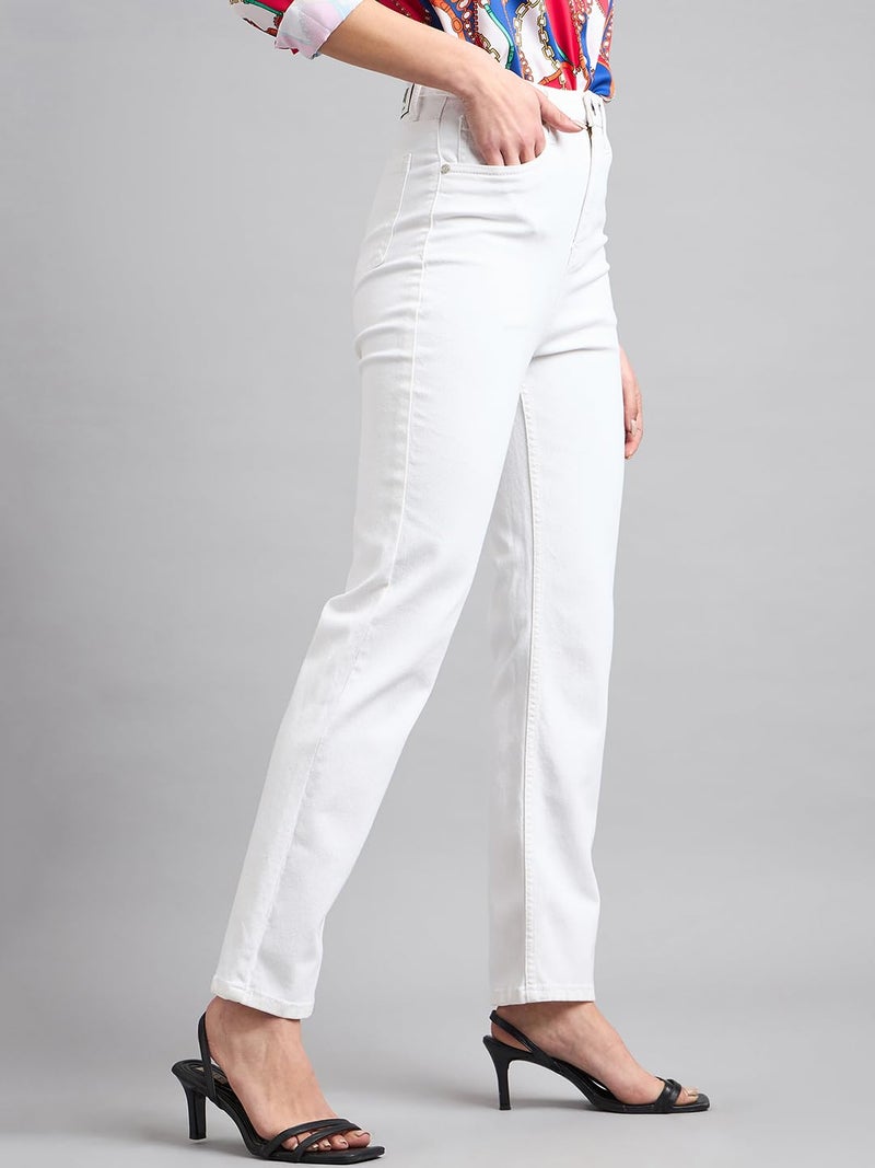 Style Quotient Women White Straight Fit High Rise Stretchable Jeans - Image 4