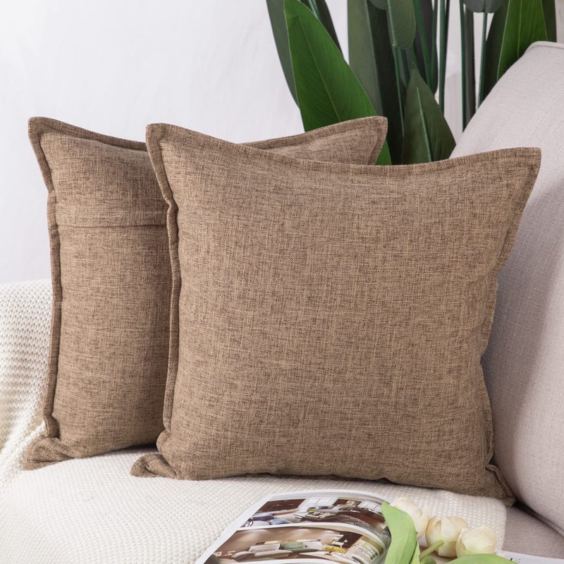 MADIZZ Set of 2 Linen Throw Pillow Covers 22x22 Inch Light Brown Soft Decorative Cushion Cover for Sofa Bedroom Pillow Shell