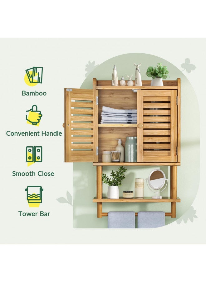 AmazerBath AmazerBath Bathroom Wall Cabinets, Bamboo Medicine Cabinets with Towel Bar, Wall Mounted Storage Cabinet with Adjustable Shelves, 2 Doors Over The Toilet Storage for Small Spaces,8.3x16.5x26.6 Inches  - Image 4