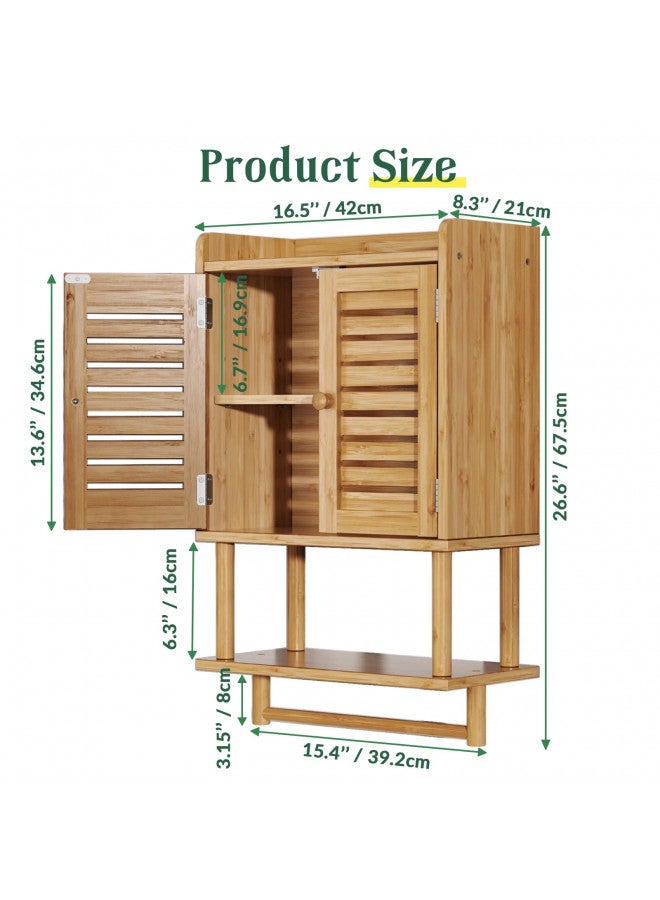 AmazerBath AmazerBath Bathroom Wall Cabinets, Bamboo Medicine Cabinets with Towel Bar, Wall Mounted Storage Cabinet with Adjustable Shelves, 2 Doors Over The Toilet Storage for Small Spaces,8.3x16.5x26.6 Inches  - Image 2