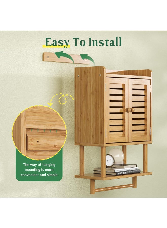 AmazerBath AmazerBath Bathroom Wall Cabinets, Bamboo Medicine Cabinets with Towel Bar, Wall Mounted Storage Cabinet with Adjustable Shelves, 2 Doors Over The Toilet Storage for Small Spaces,8.3x16.5x26.6 Inches  - Image 3