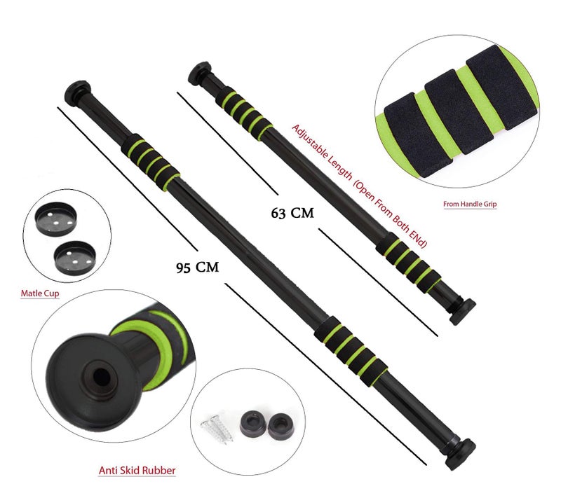 LAFILLETTE Stainless Steel Multipurpose Indoor Gym Pull up Chin Ups Door Bar (Black and Green) - Image 2