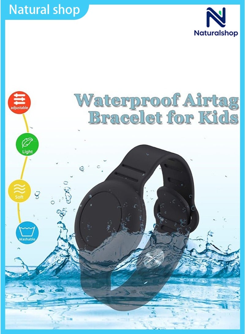naturalshop Kids Waterproof Airtag Bracelet Compatible with Apple AirTag - Hidden Silicon Protective Case for Air Tag GPS Tracker Holder - Adjustable Anti-Lost Watch Band for Toddler Child (Black) - Image 4