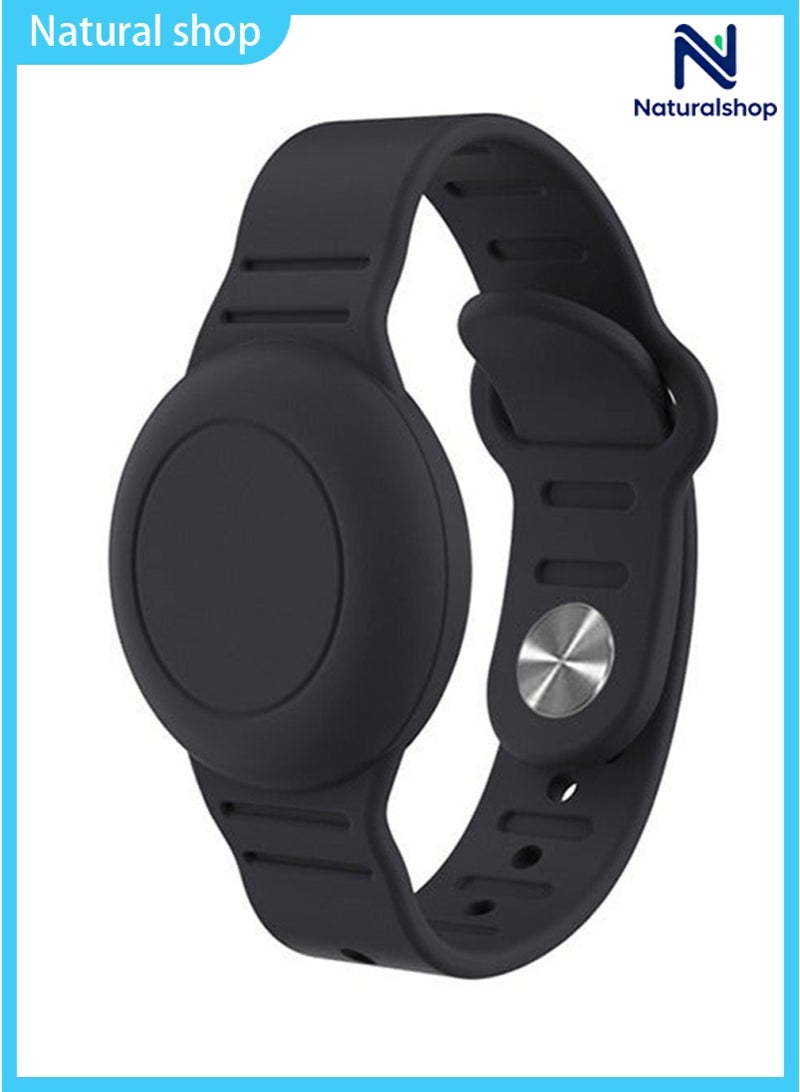naturalshop Kids Waterproof Airtag Bracelet Compatible with Apple AirTag - Hidden Silicon Protective Case for Air Tag GPS Tracker Holder - Adjustable Anti-Lost Watch Band for Toddler Child (Black) - Image 1