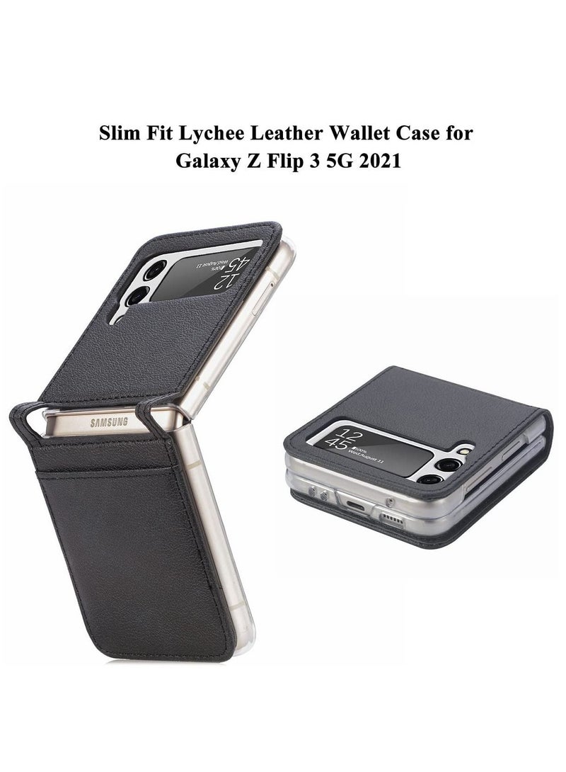Y&D Case for Samsung Galaxy Z Flip 3, Wallet Slim Case, Premium Leather with Card Holder Slot 3 5G (Black)  - Image 3