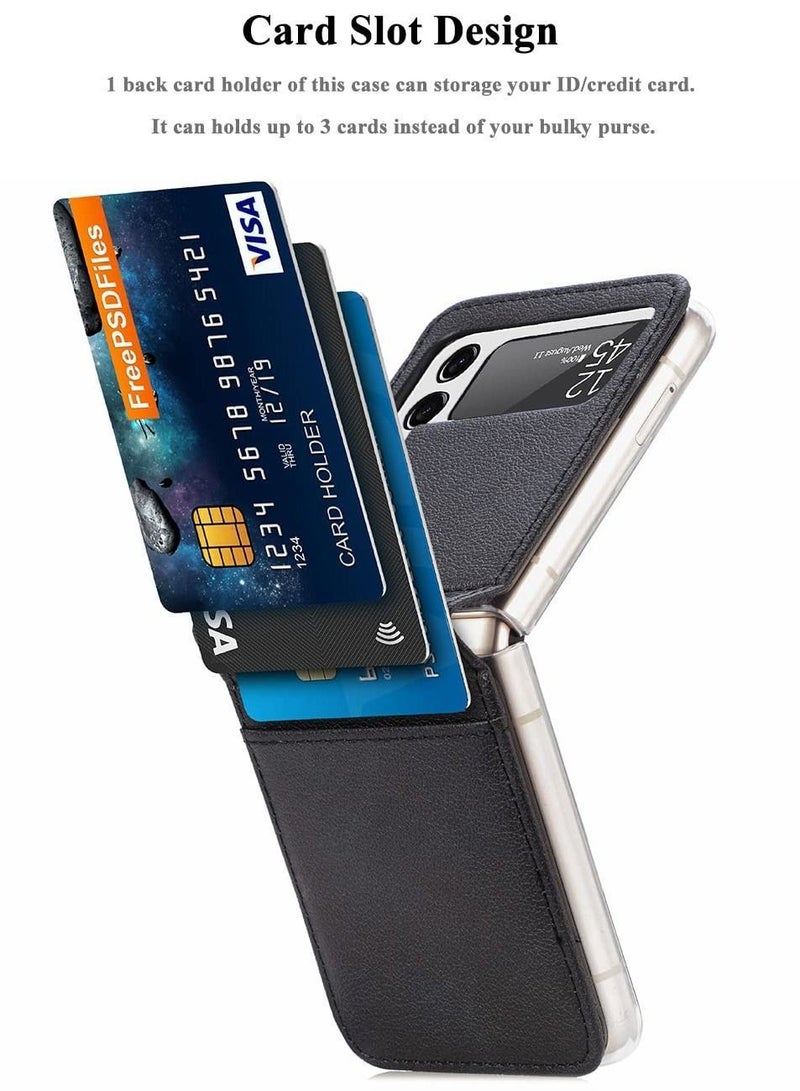 Y&D Case for Samsung Galaxy Z Flip 3, Wallet Slim Case, Premium Leather with Card Holder Slot 3 5G (Black)  - Image 2