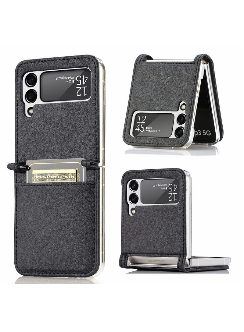 Y&D Case for Samsung Galaxy Z Flip 3, Wallet Slim Case, Premium Leather with Card Holder Slot 3 5G (Black)  - Image 1
