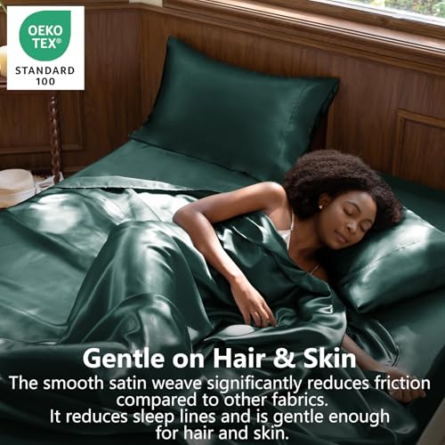 CozyLux Satin Sheets Queen Size Bed Set Silky Soft Bedding Similar to Silk 4 Piece Sheet Set for Hair and Skin Deep Pocket with AllAround Elastic Home Decor for Bedroom Deep Teal - Image 3