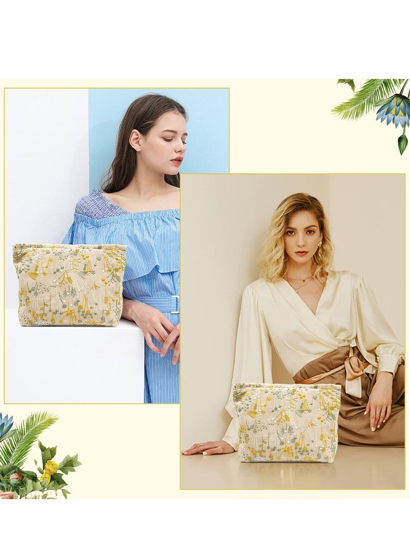 SYOSI Makeup Bag for Women, Flower Cosmetic Bags Zipper Pouch, Portable Large Capacity Canvas Makeup Bag Zipper Pouch, Travel Toiletry Bag Cosmetic Organizer for Women and Girls (Silk Flower)  - Image 4