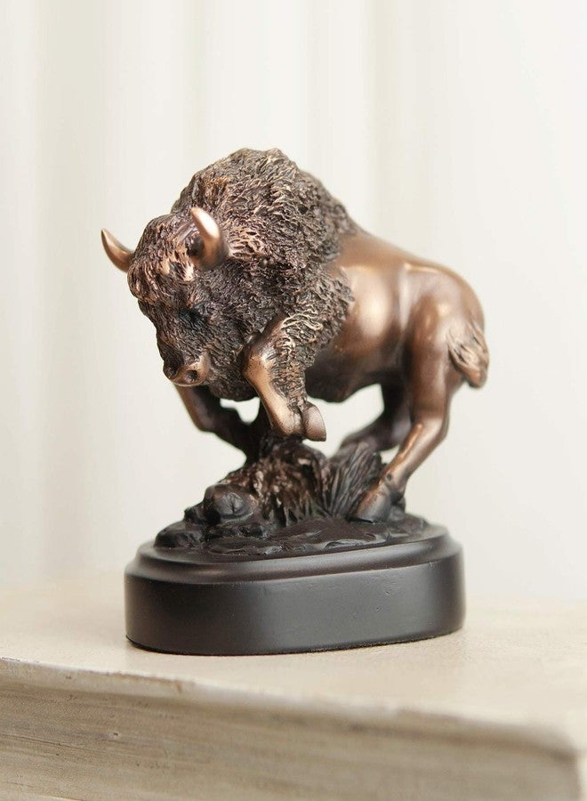Ebros Gift Ebros Native Sacred Lightning Charging Bison Small Figurine in Bronze Electroplated Finish Resin with Trophy Base 3.5" Long Western Rustic Decor Bulls Buffaloes Statue - Image 1