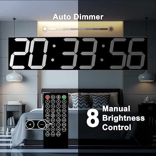 CHKOSDA Digital Wall Clock, Oversize Led Digital Clock with Auto Dimmer, Huge Countdown Timer with Remote Control, 27" Wide Led Display, 6 Digits, Wall Mount, Date and Temperature (White) - Image 3