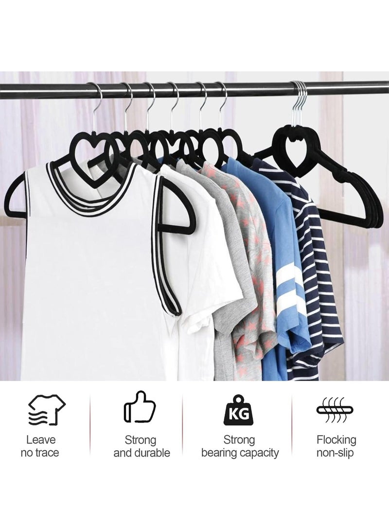 Set of 10 Velvet Hangers, Standard Non-Slip Heart-Shaped Clothes Hanger for Adults, 360 Degree Swivel Hooks, Felt Hangers, for Heavy Coats, Jackets, Office Suits, and Underwear, Black - Image 3