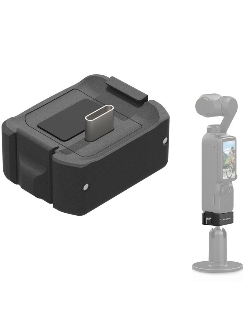 SYOSI محول قاعدة شحن من النوع C لـ DJI Osmo Pocket 3، قاعدة محول شحن لـ DJI Osmo Pocket 3، قاعدة شحن سطح المكتب مع فتحة لولبية 1/4، حامل من سبائك الألومنيوم (أسود) - Image 1