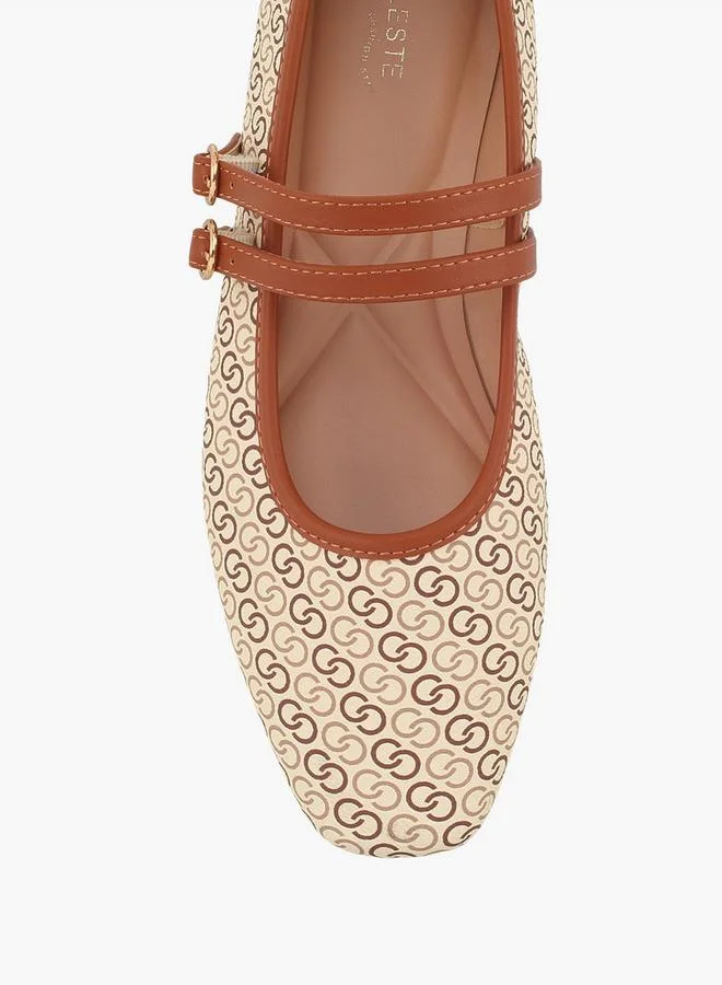 Celeste TAN Women Monogram Mary Jane Shoes for Women | Best Price UAE