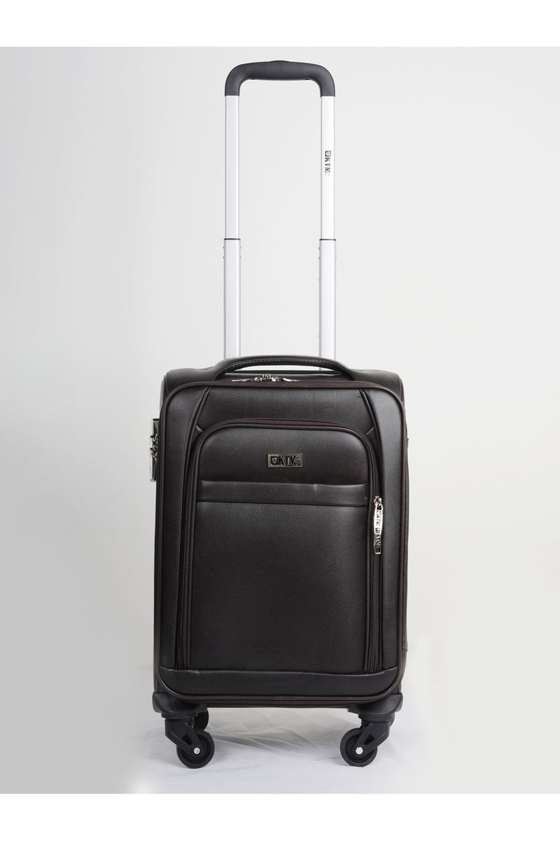 Cary-On Leather Luggage Lightweight Trolley Bag with 4 Spinner Wheels and Built in Combination Lock 17 inch Dark Brown