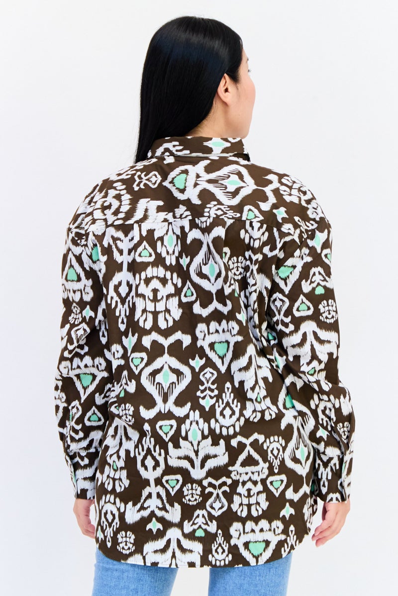 Another Sunday Women Spread Collar Long Sleeve Allover Print Shirt, Multicolor - Image 3