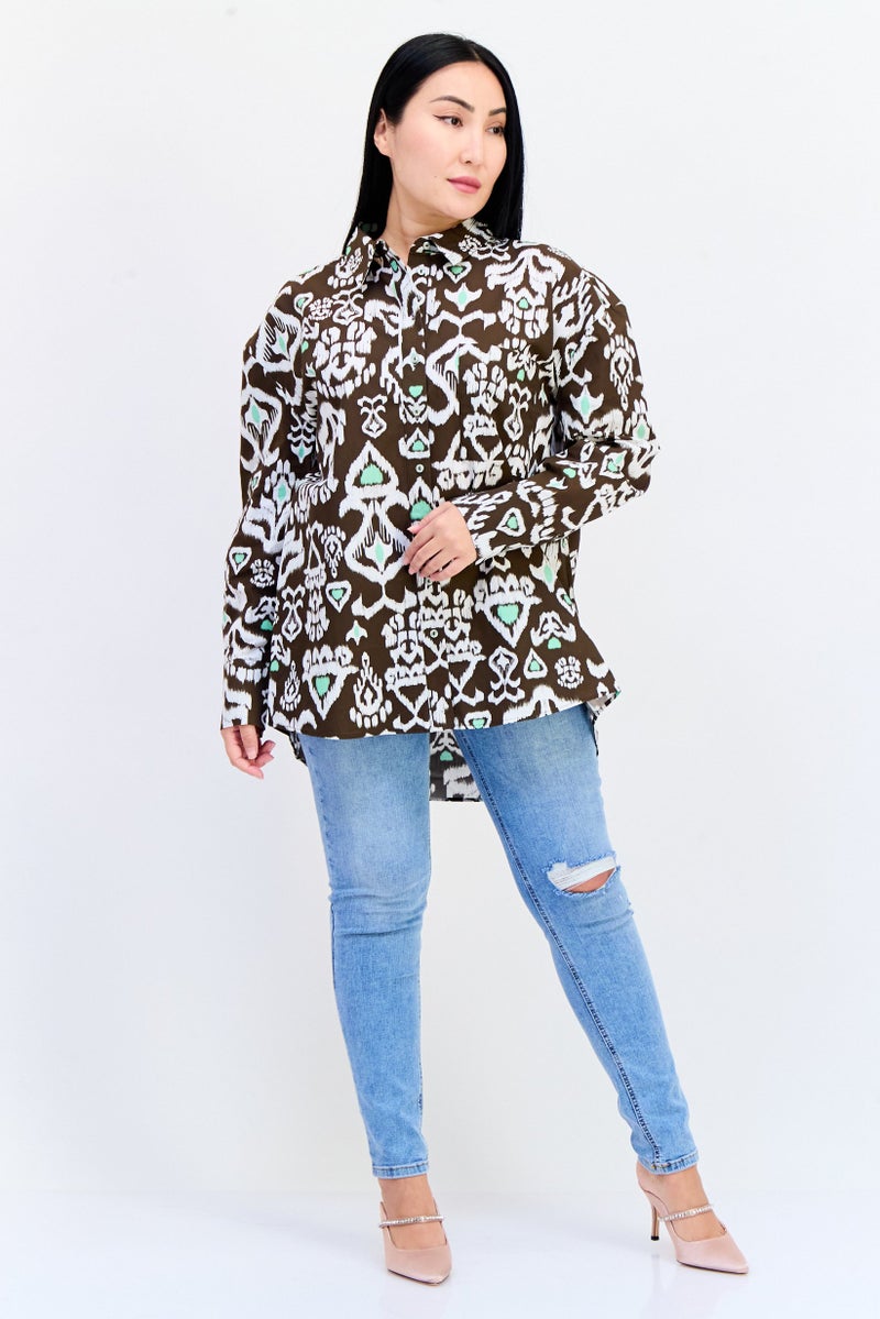 Another Sunday Women Spread Collar Long Sleeve Allover Print Shirt, Multicolor - Image 4