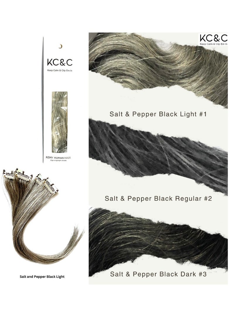 Keep Calm and Clip Em In - Salt and Pepper Black Light Clip-in Highlight - Image 1