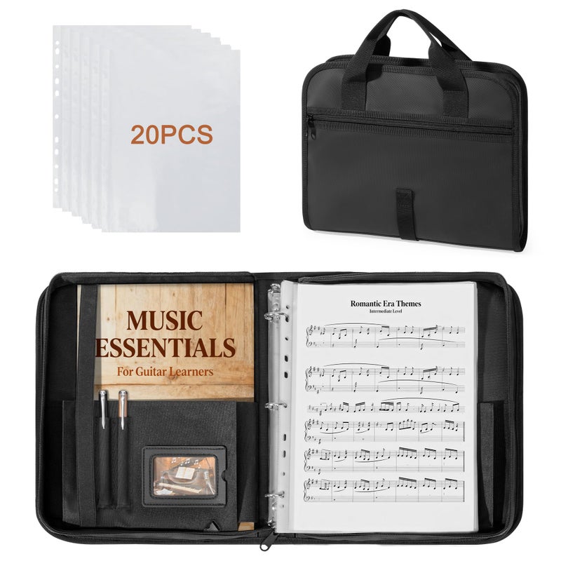 Damero Sheet Music Folder, Choral Music Folder, 3 Ring Choir Music Binder with 20 Binder Sheets and Adjustable Hand Strap, for Choir Singer, Stage Performance - Image 1