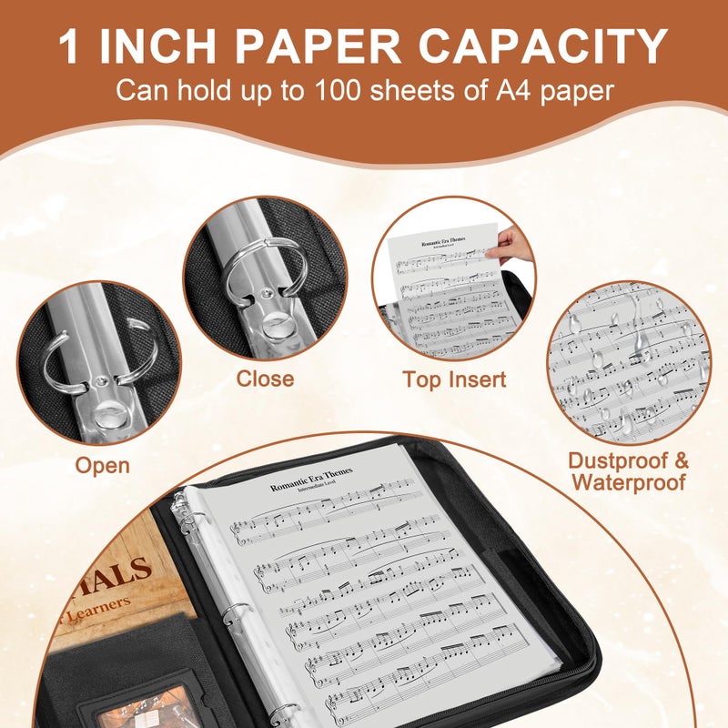 Damero Sheet Music Folder, Choral Music Folder, 3 Ring Choir Music Binder with 20 Binder Sheets and Adjustable Hand Strap, for Choir Singer, Stage Performance - Image 2