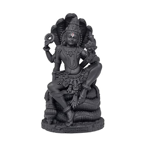 MurtiHome Vishnu Murti with Sheshnaag, 10.16 cm Height, Black, 3D Printed, UV Resin, Hindu Religious Statue of Lord Shri Hari Mahavishnu Narayan - Image 1
