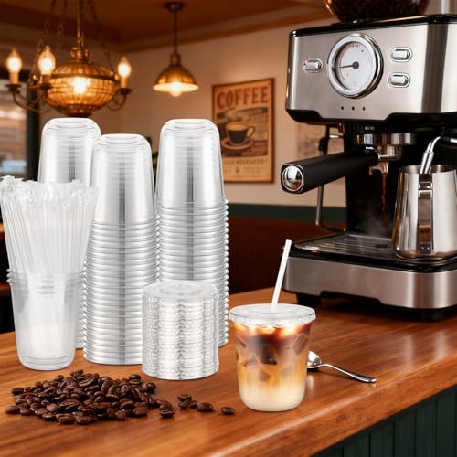 Etersky 50PCS 12 oz Clear Cups with Lids and Straws, Plastic Disposable Coffee Smoothie Milkshake Juice Cups To Go, Iced Drink Cold Beverage Cup for Home, Office, BBQ, Parties, Outdoor Events, Travel - Image 2