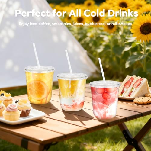 Etersky 50PCS 12 oz Clear Cups with Lids and Straws, Plastic Disposable Coffee Smoothie Milkshake Juice Cups To Go, Iced Drink Cold Beverage Cup for Home, Office, BBQ, Parties, Outdoor Events, Travel - Image 3