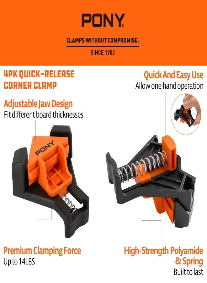 PONY 4-Pack Corner Clamp for Woodworking, 90 Degree Right Angle Clamp, Light-Duty Single Handle Wood Clamps, Adjustable Spring Loaded Woodworking Clamp, Frame Cabinet Wood Tools Accessories - Image 2