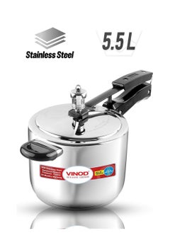 VINOD 18 8 Stainless Steel Sandwich Bottom Inner Lid Pressure Cooker Of 5.5 Litres Capacity Induction And Gas Stove Friendly Silver Isi Certified  - Image 1
