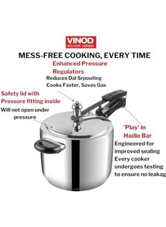 VINOD 18 8 Stainless Steel Sandwich Bottom Inner Lid Pressure Cooker Of 5.5 Litres Capacity Induction And Gas Stove Friendly Silver Isi Certified  - Image 4