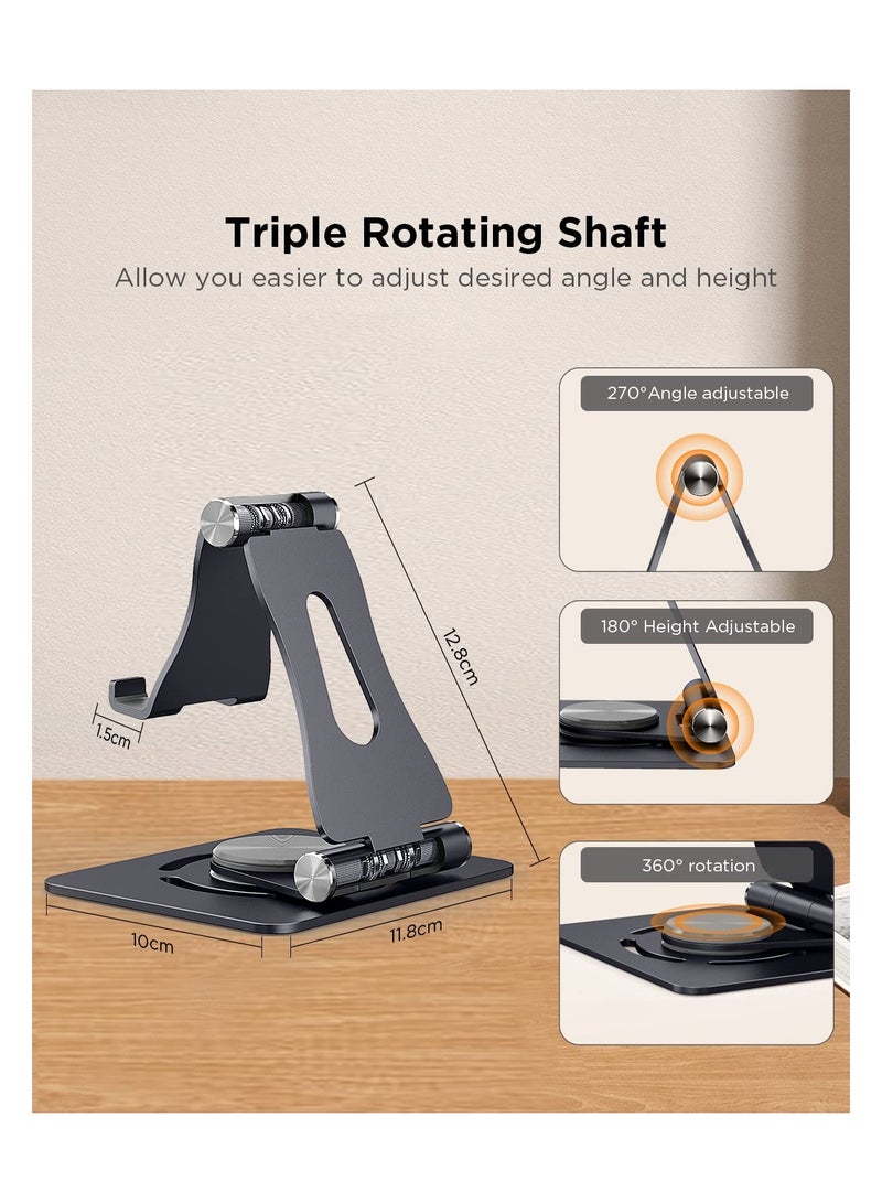 SYOSI Rotatable Cell Phone Stand, Newly 3 in 1 Adjustable Cell Phone Stand, 2023 Aluminum Stable iPhone iPad Stand Dock, Foldable Desktop Phone Holder for iPhone 14 13 12 11 XR, Tablet (7-10.7In) - Image 5