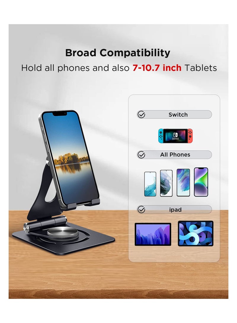 SYOSI Rotatable Cell Phone Stand, Newly 3 in 1 Adjustable Cell Phone Stand, 2023 Aluminum Stable iPhone iPad Stand Dock, Foldable Desktop Phone Holder for iPhone 14 13 12 11 XR, Tablet (7-10.7In) - Image 2
