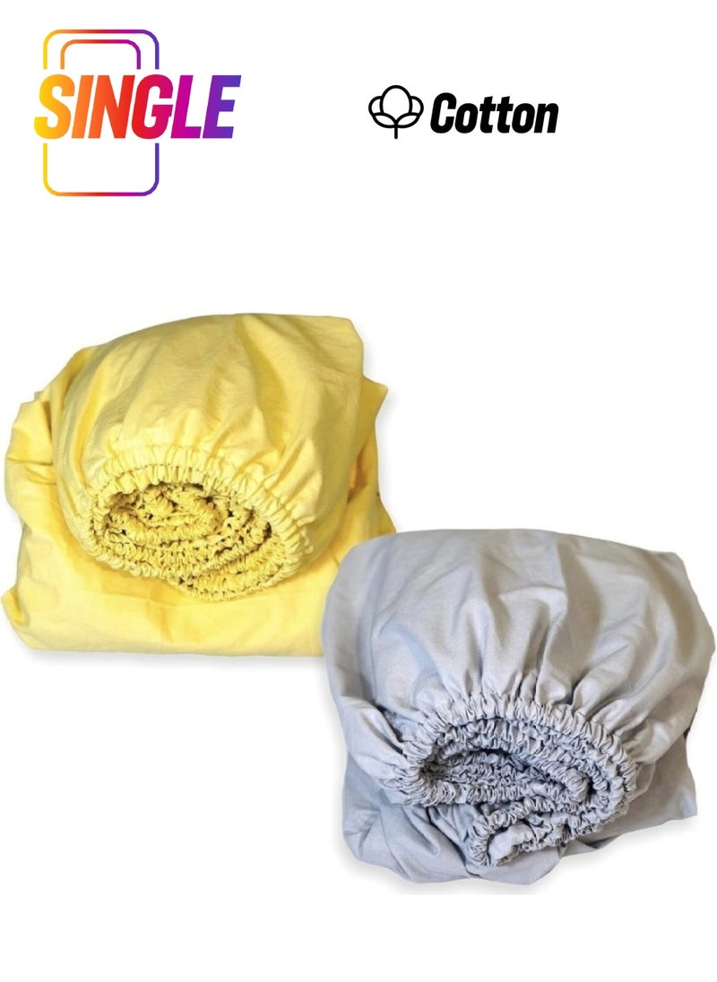 Bebek Özel Baby Special Cotton Baby Kids Fitted Sheet 70 x 140 cm Gray and Yellow (2 Pieces) 