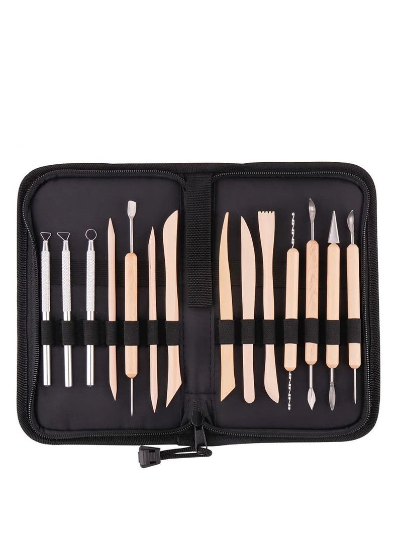 14pcs الطين النحت أداة مجموعة أدوات نحت السيراميك مقبض خشبي النمذجة الطين أدوات الفنون والحرف - Image 1