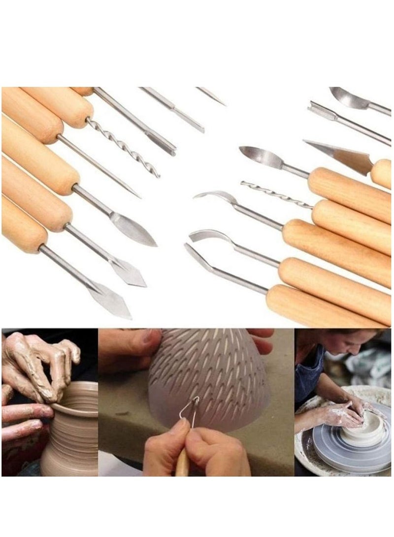 14pcs الطين النحت أداة مجموعة أدوات نحت السيراميك مقبض خشبي النمذجة الطين أدوات الفنون والحرف - Image 3