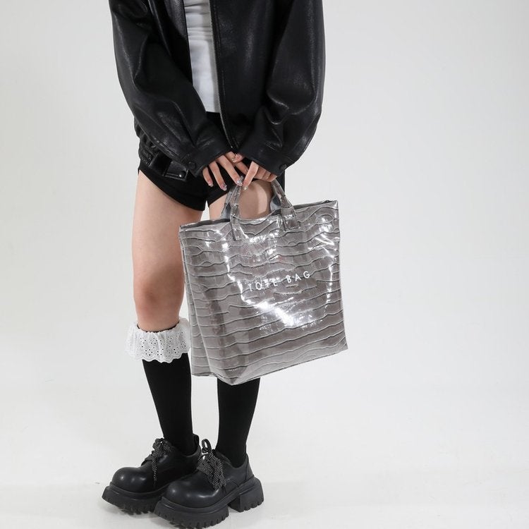 Selling Casual Large-Capacity Letter Tote Bag For Women 2025 Summer Trendy Stone Pattern Girl Commuter Handbag - Image 4