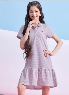 Stylo Bug Striped Collared Half-Button Placket A-Line Dress by Styli  - Image 2