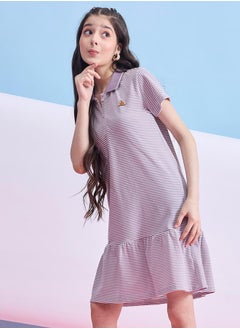 Stylo Bug Striped Collared Half-Button Placket A-Line Dress by Styli  - Image 1