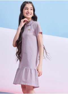 Stylo Bug Striped Collared Half-Button Placket A-Line Dress by Styli  - Image 4