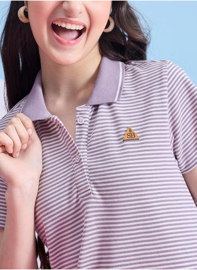 Stylo Bug - Striped Collared Half-Button Placket A-Line Dress by Styli - Image 1