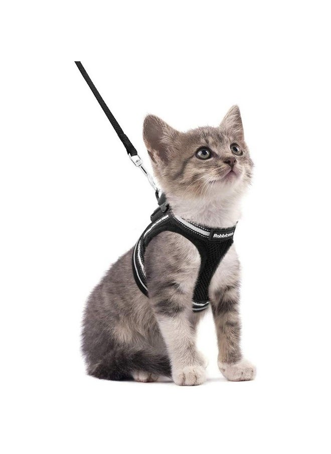 Rabbitgoo Cat Harness And Leash Set For Walking Escape Proof, Adjustable Soft Kittens Vest With Reflective Strip For Cats, Comfortable Outdoor Vest, Black, S  - Image 1