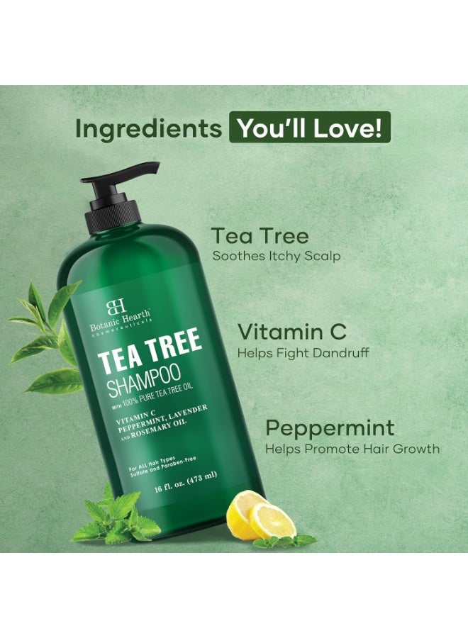 Botanic Hearth Tea Tree Shampoo, Vitamin C, Peppermint, Lavender and Rosemary Oil, Fights Dandruff and Dry Scalp, 16 fl oz - Image 2