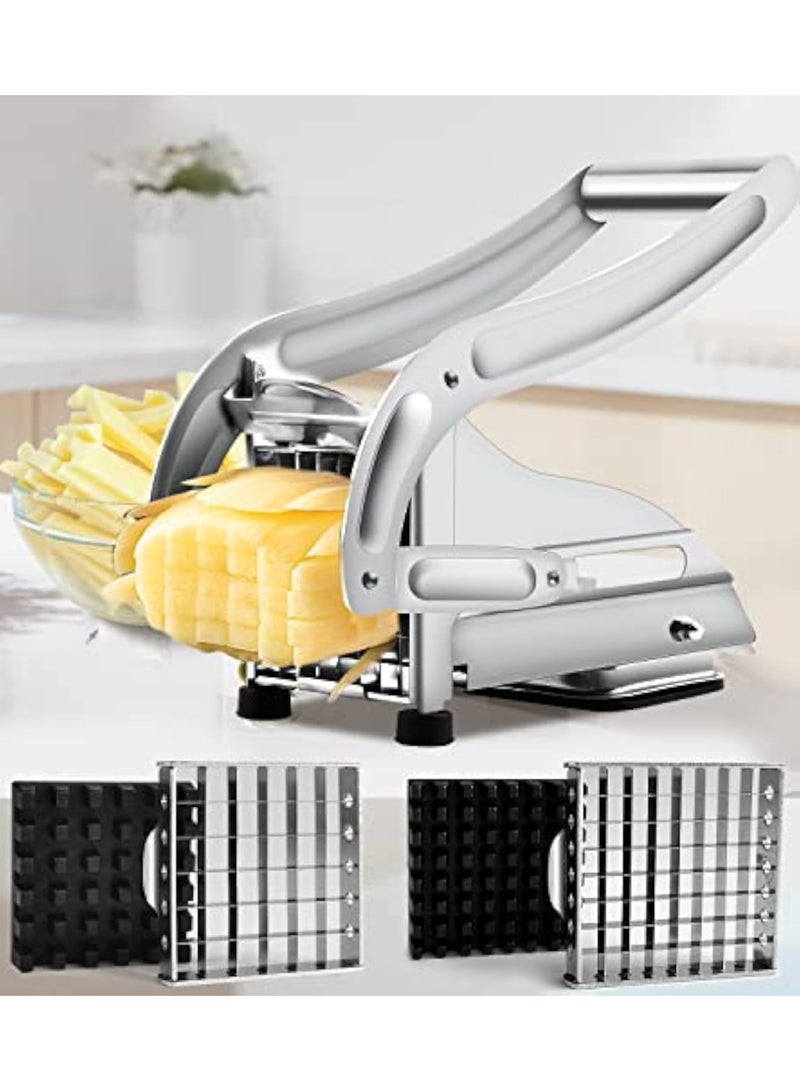 Arabest French Fry Cutter Stainless Steel Potato Chipper Fast Cutting Potato Chip Cutter with 36/46 Holes Blades Manual Food Slicer Dicer Multifunction Vegetable Fruit Chipper(silver) - Image 1