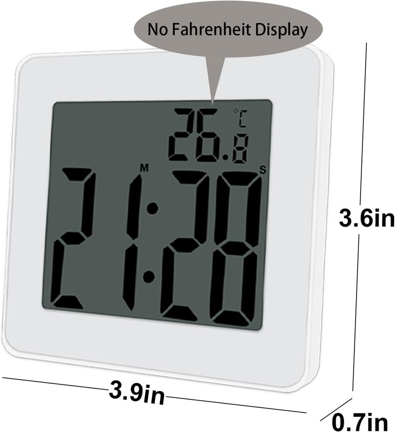 CENTOLLA Digital Shower Clock, Large LCD Display Waterproof Timer for Shower, Suction Cups for Home (White) - Only Military time and ℃ Display - Image 3